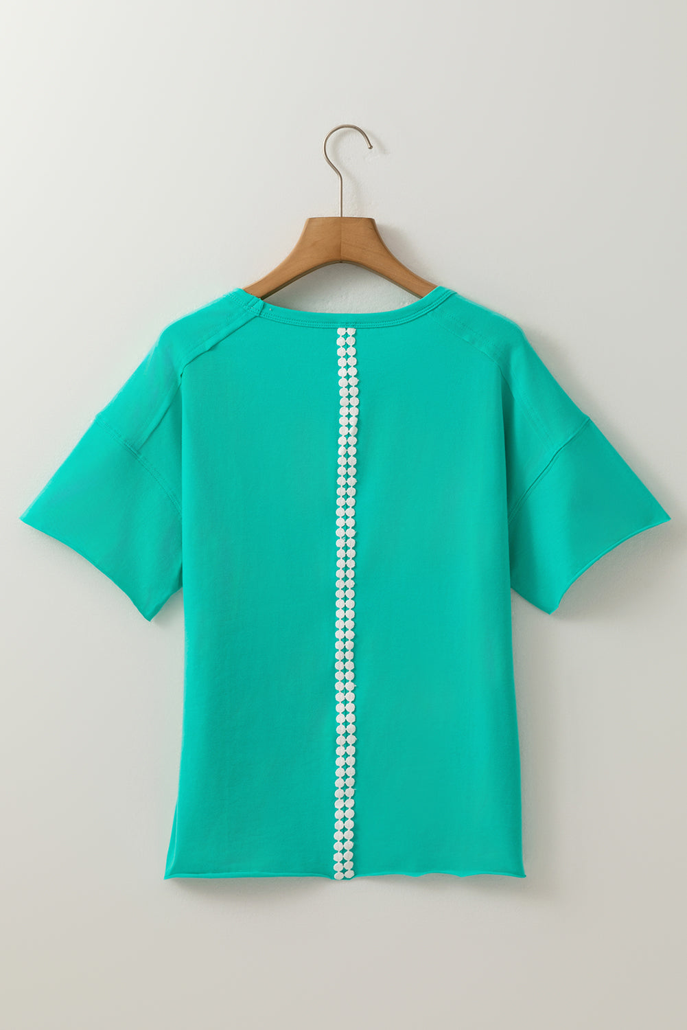 Lace Bow Raw Edge Drop Shoulder Casual T Shirt