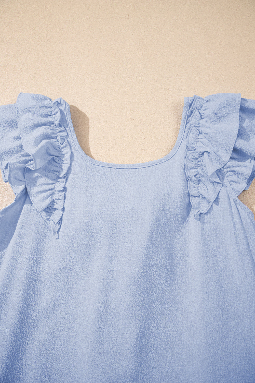 Textured Flutter Sleeve Square Neck Bow Back Mini Dress