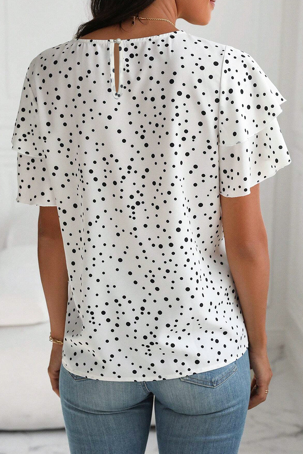 Dalmatian Print Layered Ruffled Short Sleeve Blouse