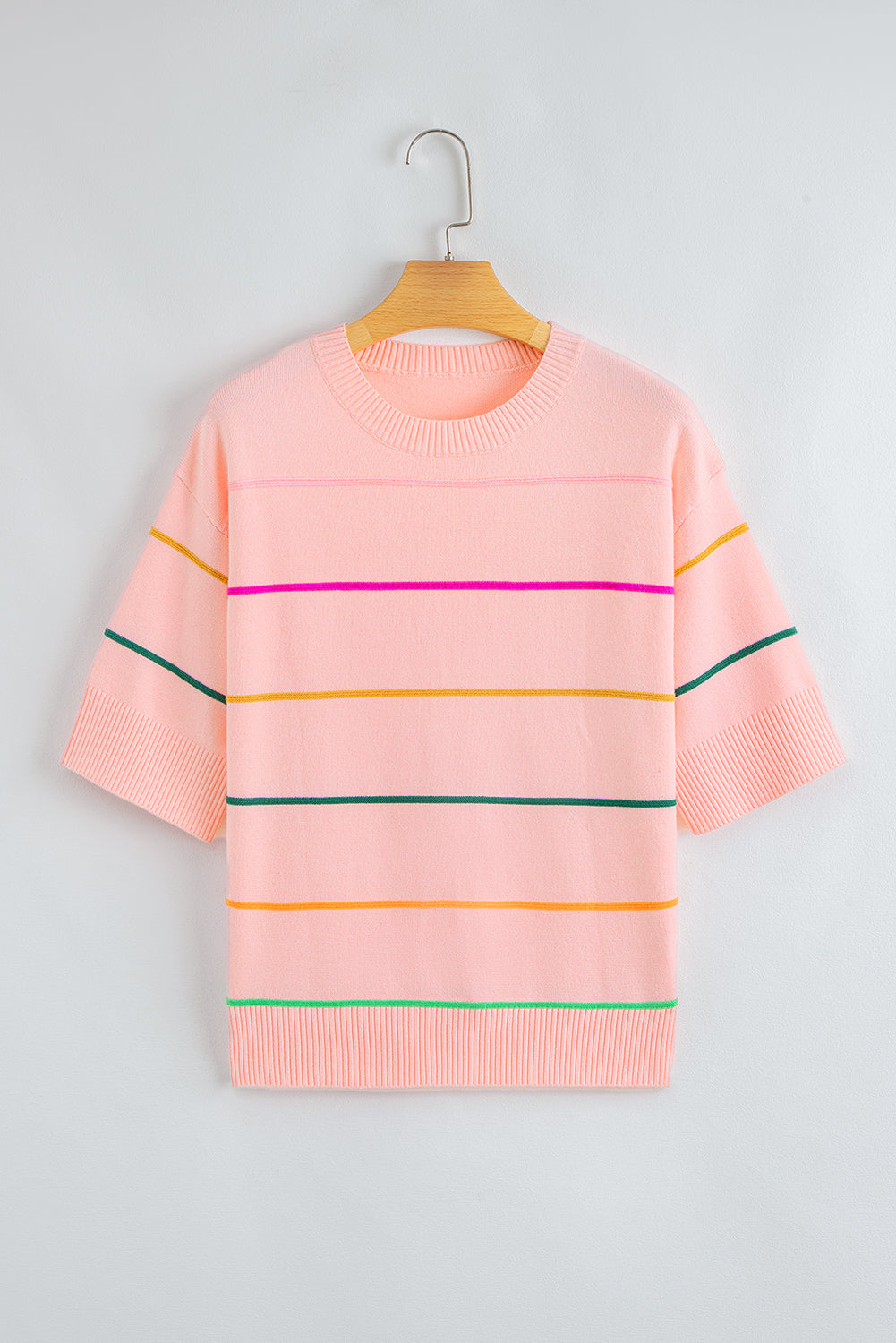 Colorblock Striped Half Sleeve Drop Shoulder Sweater
