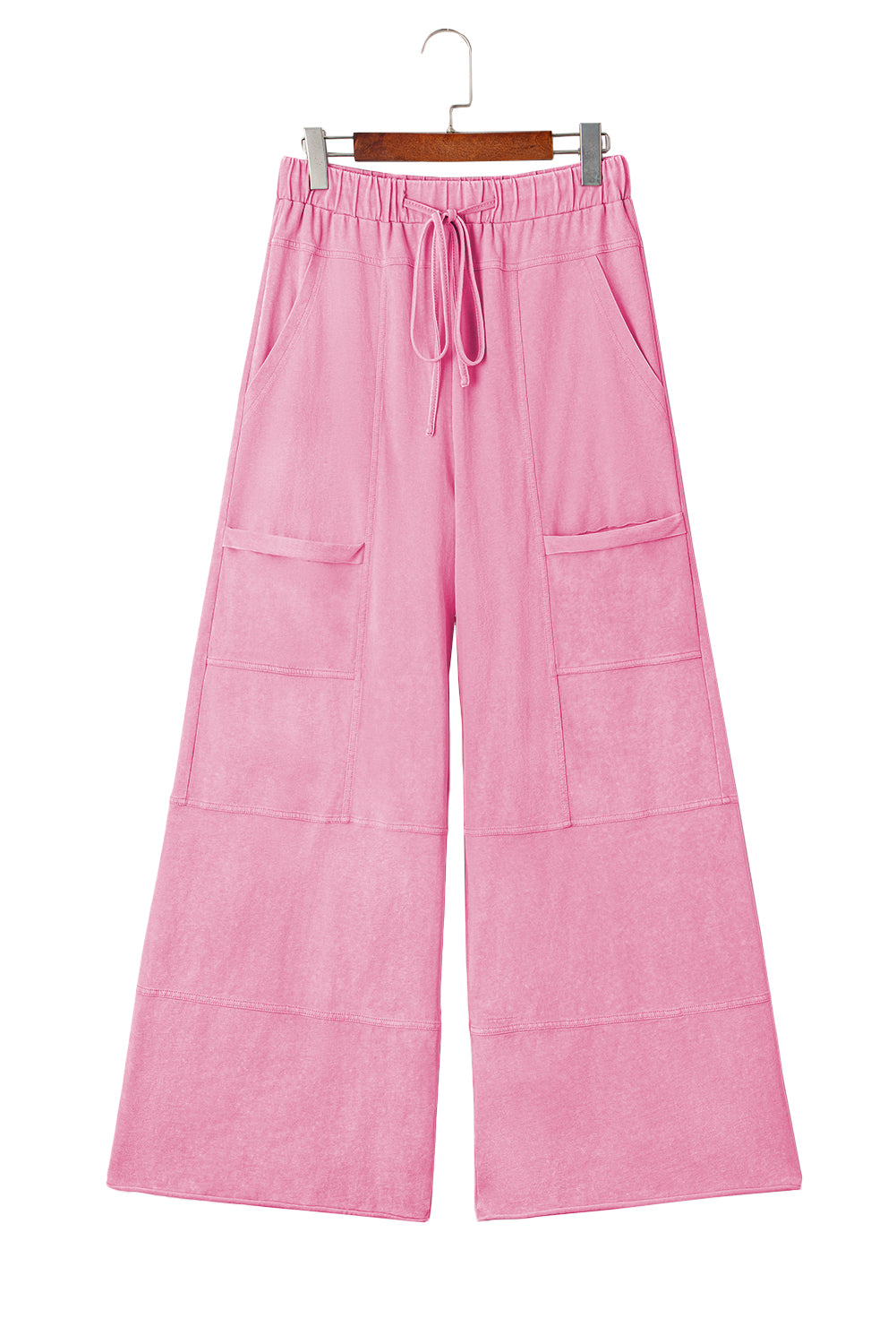 Mineral Wash Exposed Seam Drawstring High Waist Wide Leg Cargo Pants