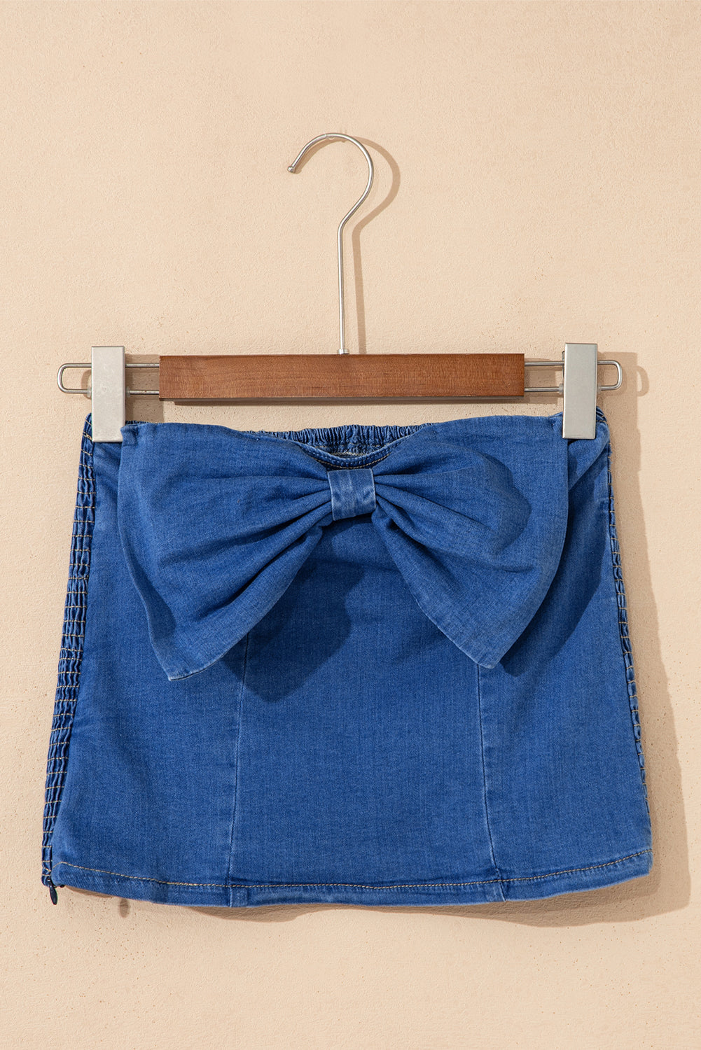 Vintage Bow Front Smocked Back Denim Tube Top