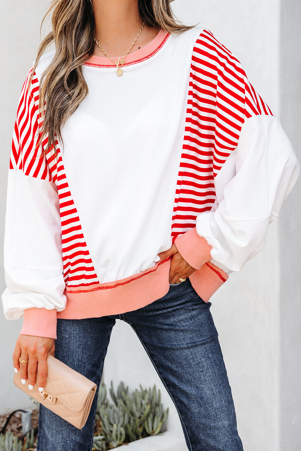 Colorblock Patchwork Contrast Stitching Oversize Sweatshirt