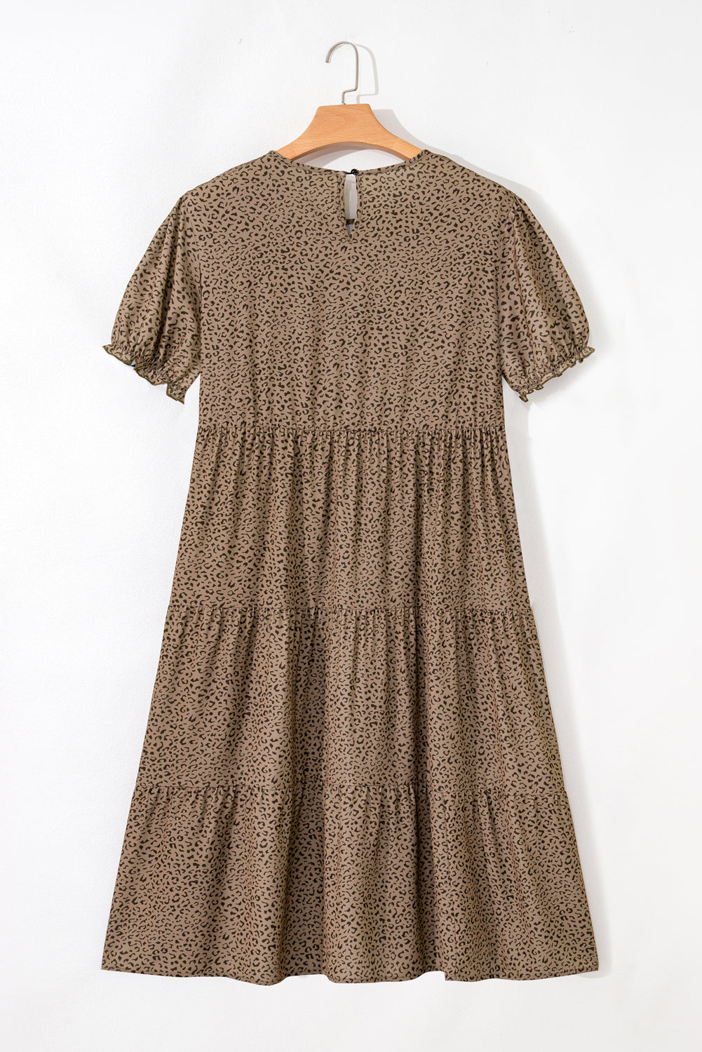Plus Size Leopard Print Frill Trim Short Sleeve Flared Dress