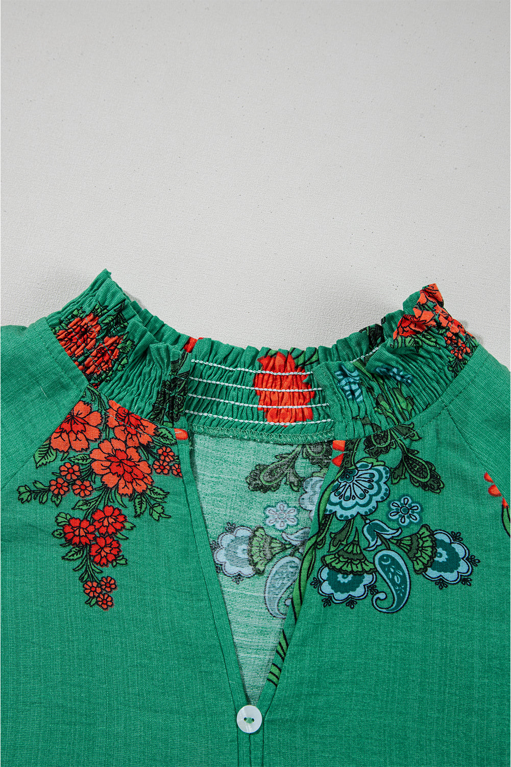 Floral Print Buttoned V Neck Short Sleeve Blouse