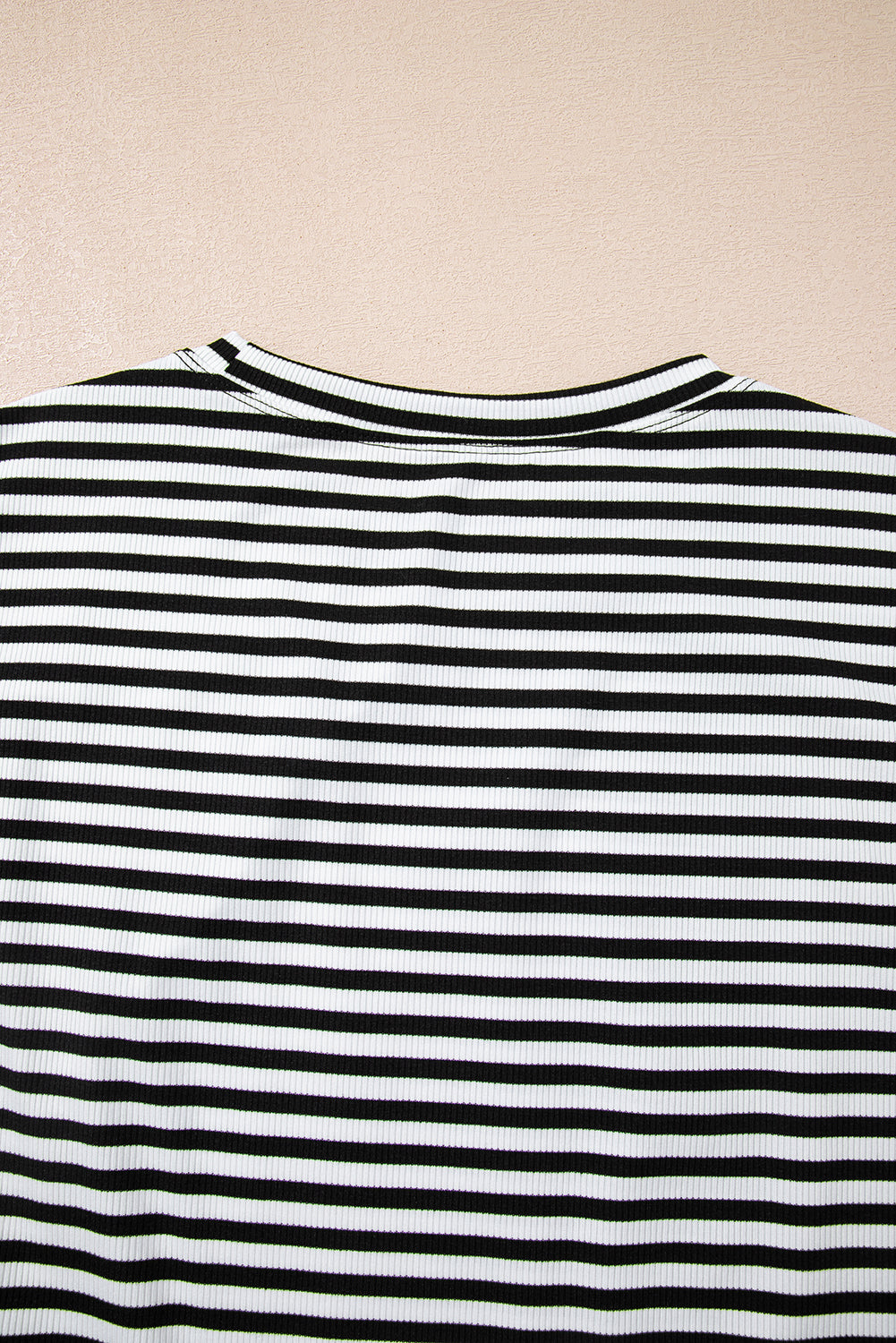 Stripe Ribbed Cap Sleeve Round Neck T Shirt