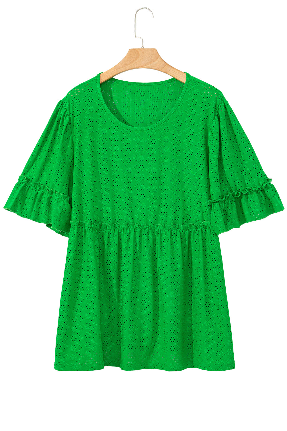 Textured Frilled Short Sleeve Plus Size Babydoll Blouse