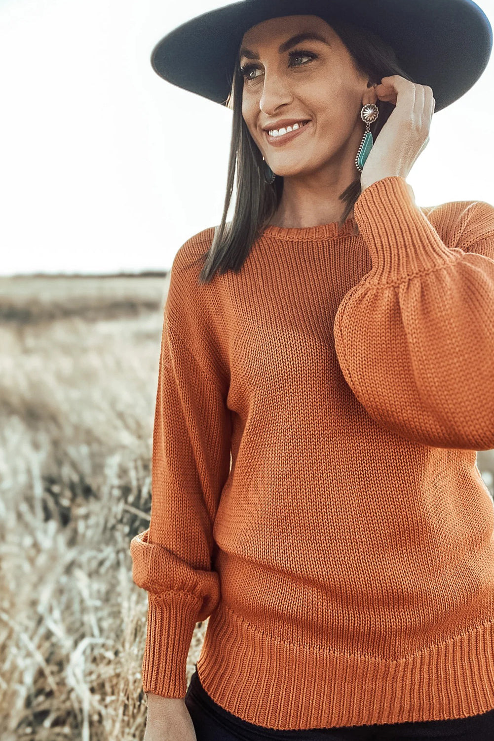 Solid Color Ribbed Trim Drop Shoulder Sweater