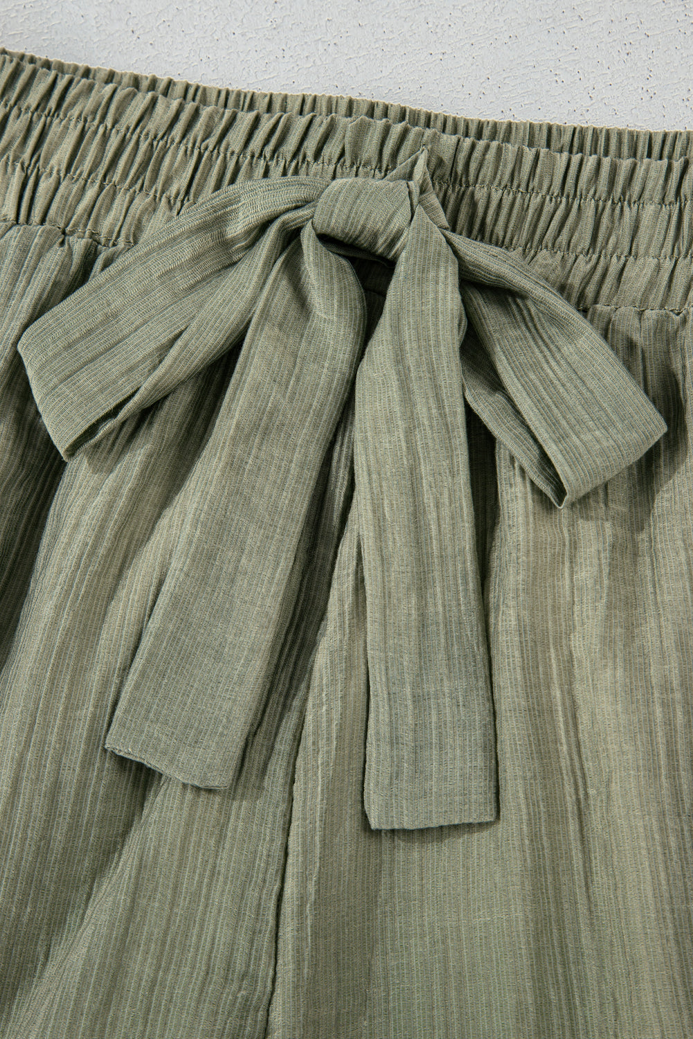 Textured Tie Waist Ruffle Hem Shorts