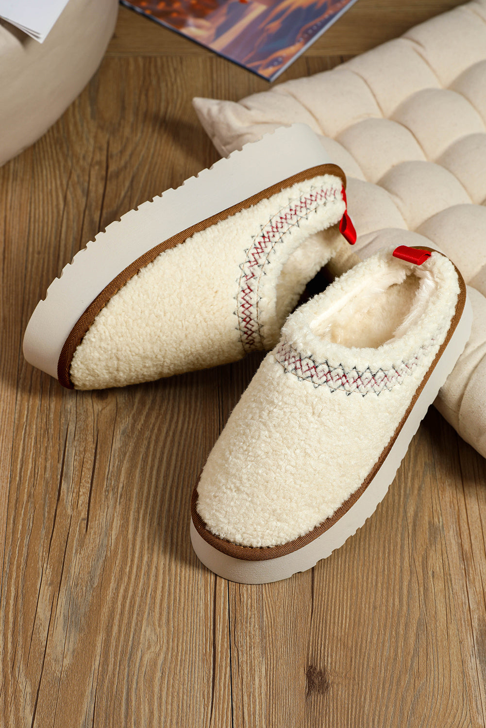 Embroidered Sherpa Plush Thick Sole Snow Boots