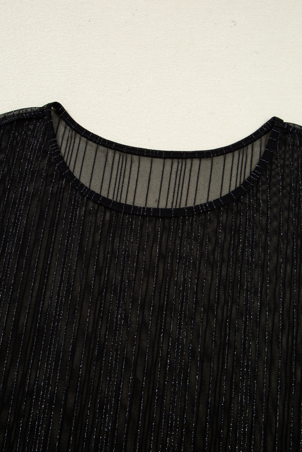 Plus Size Shimmer Textured Mesh Fitted Long Sleeve Top