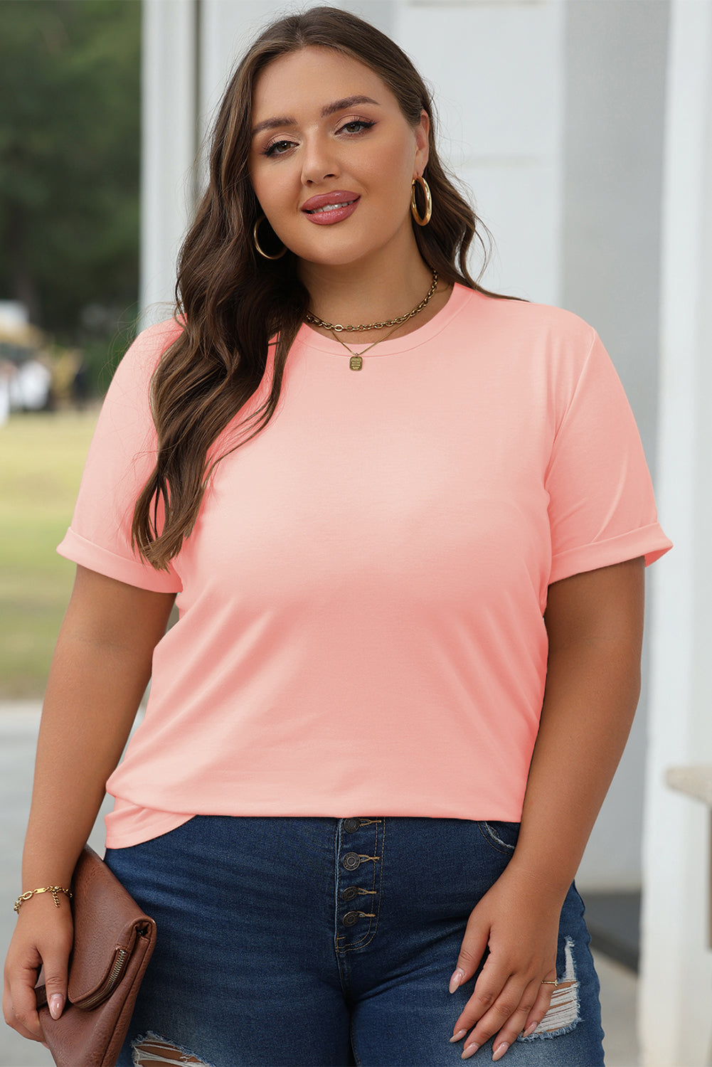 Casual Plain Crew Neck Tee