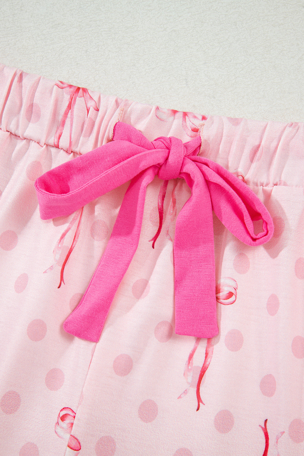 Bow Print Contrast Piping Short Pajamas Set