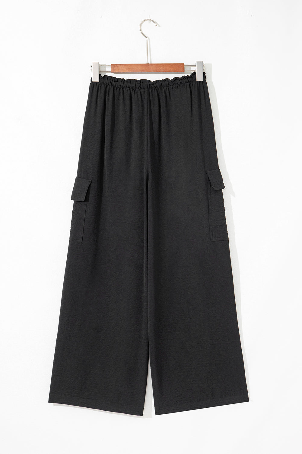 Drawstring Frilled Waist Wide Leg Utility Trousers