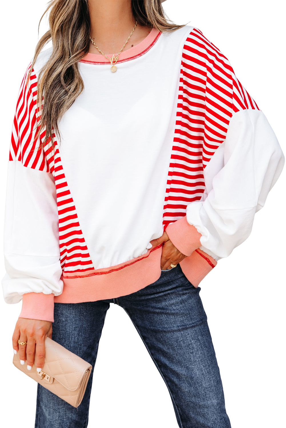 Colorblock Patchwork Contrast Stitching Oversize Sweatshirt