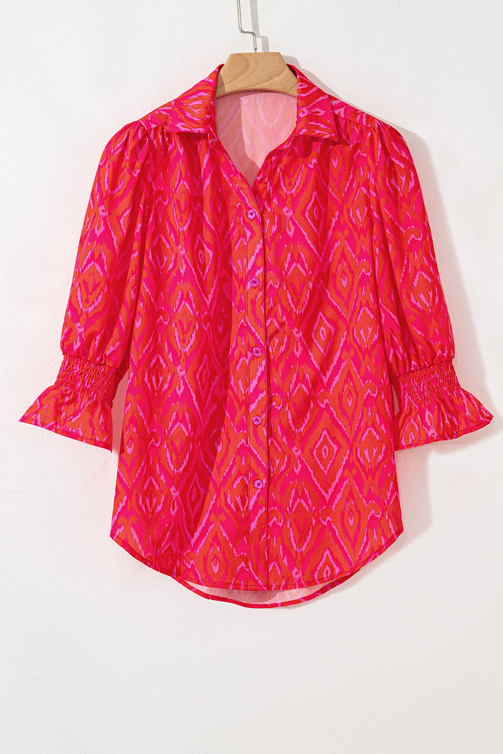Western Aztec Geometric Ruffled 3/4 Sleeve Shirt