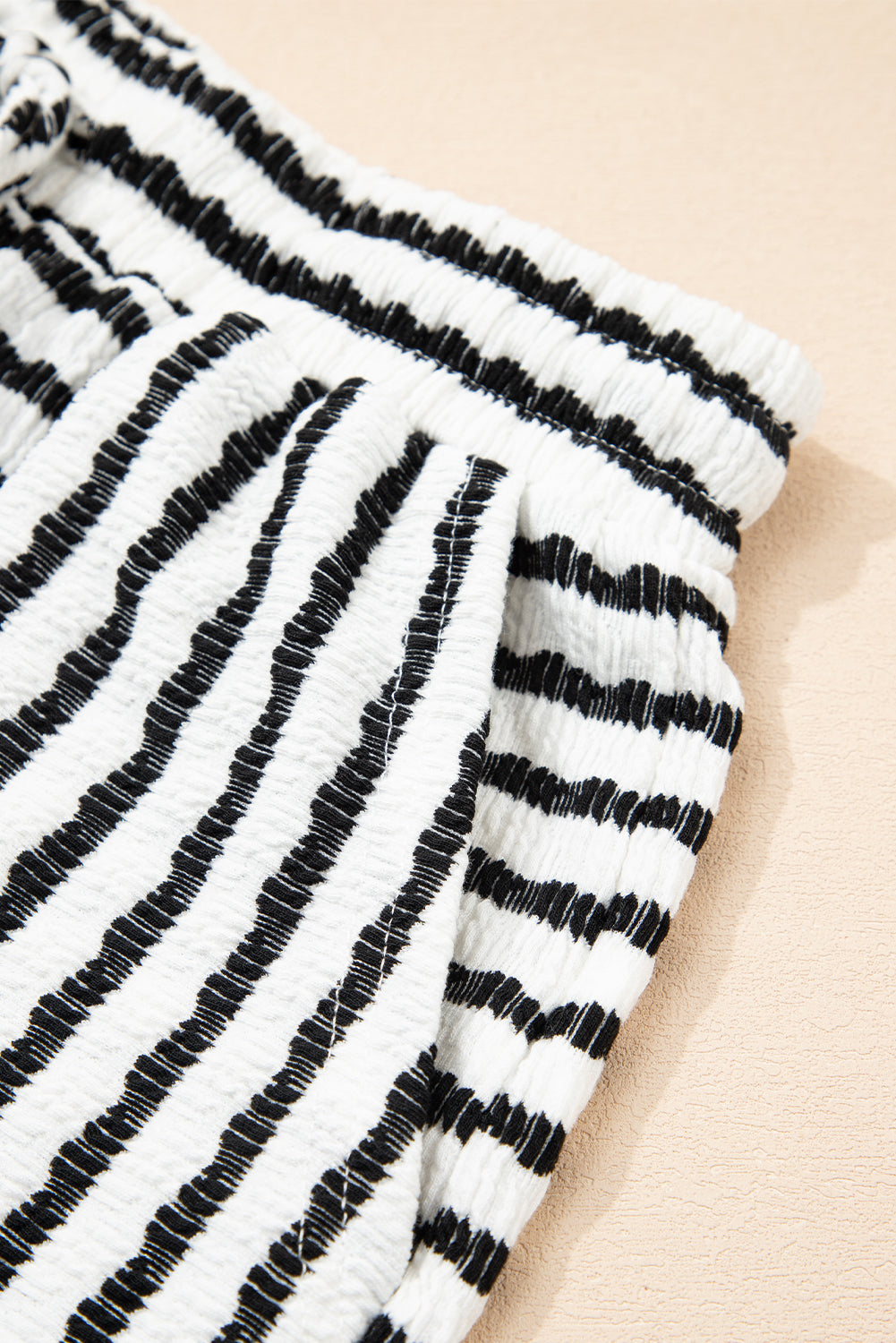 Stripe Knitted Short Sleeve Top and Drawstring Shorts Set