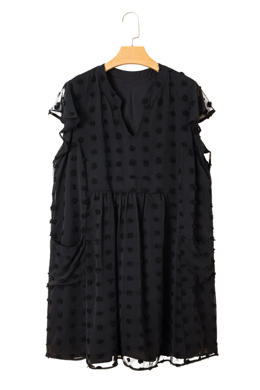 Dotty Textured Notched Neck Plus Ruffled Dress
