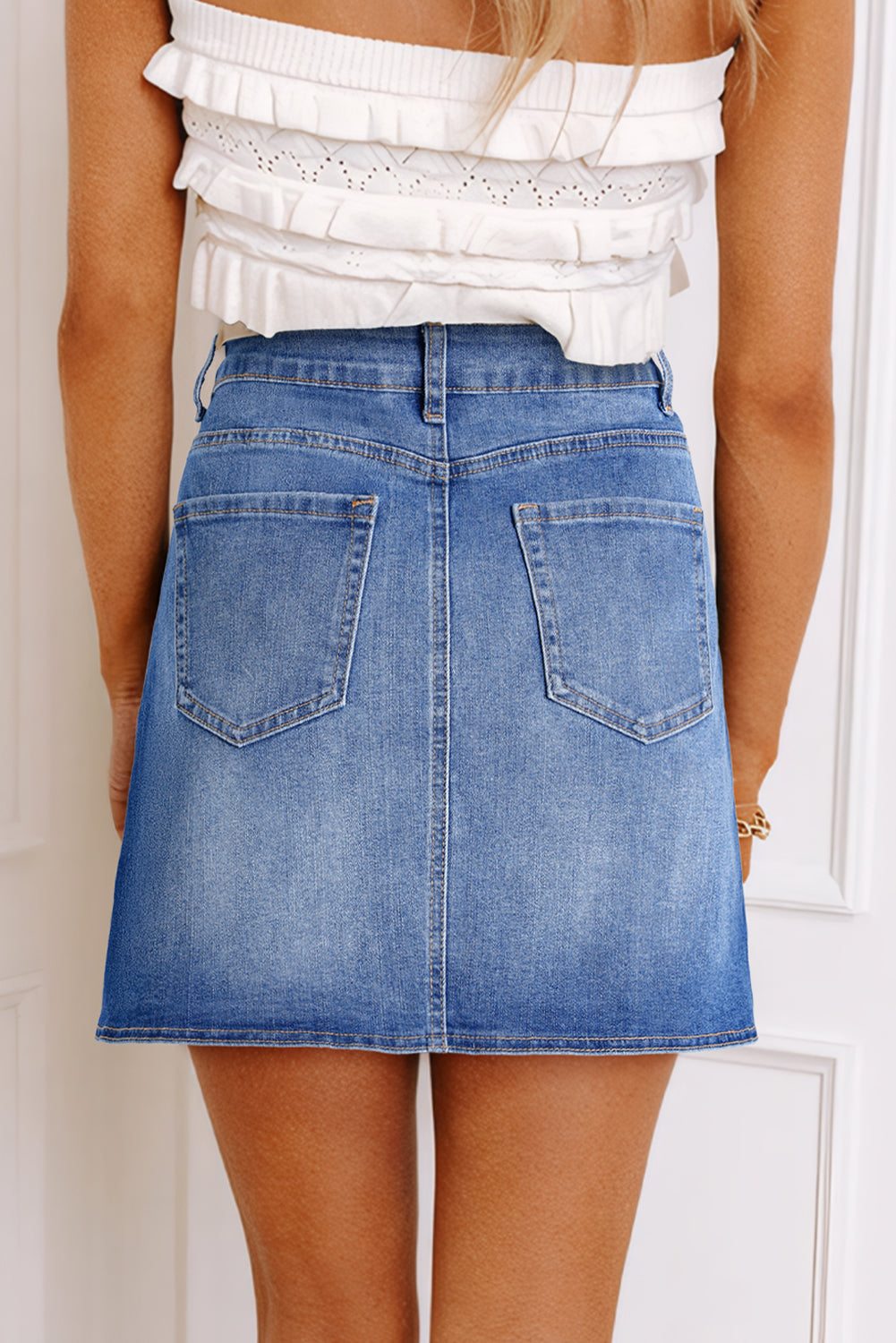 Wrapped Crossed Waist Denim Mini Skirt