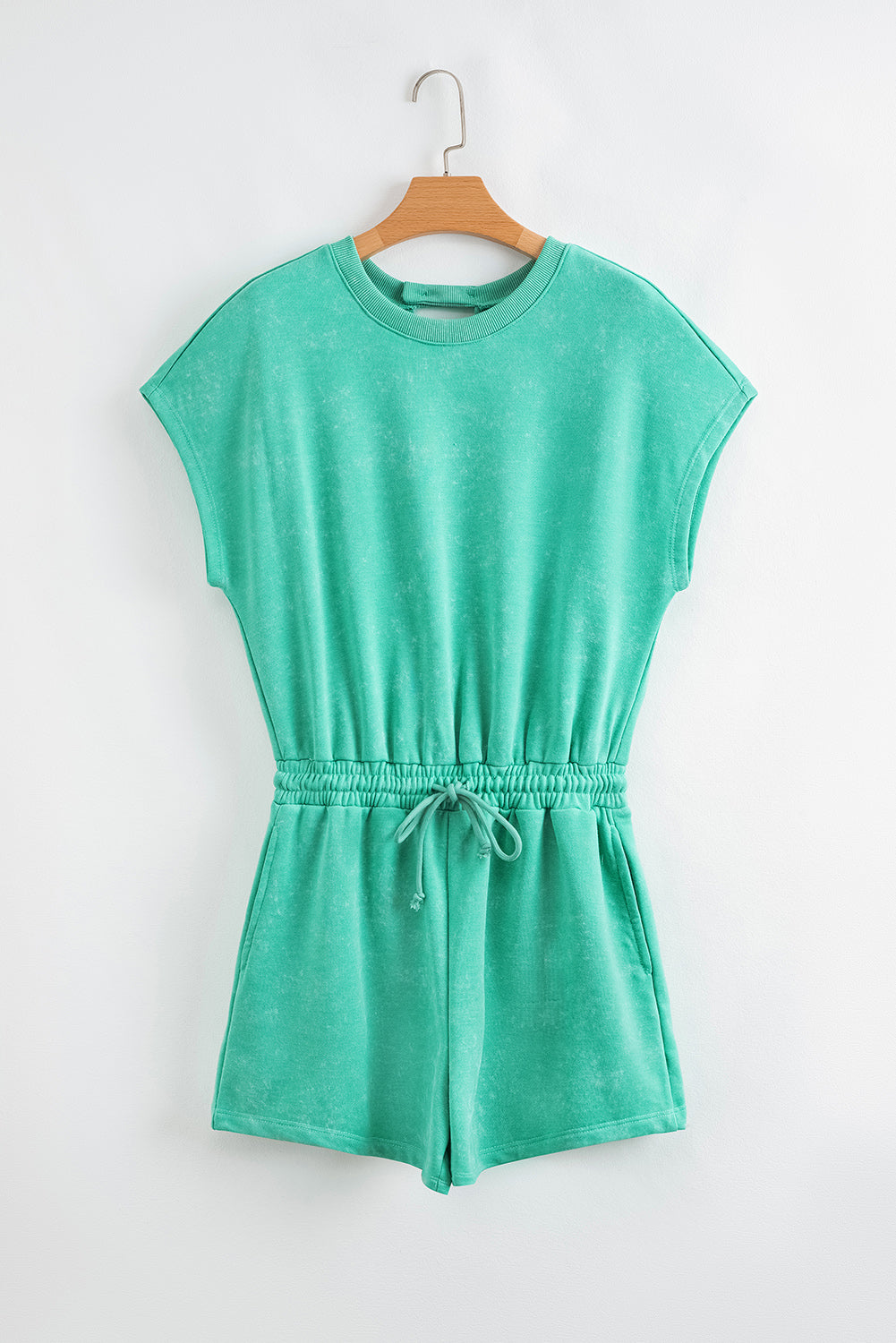 Mineral Wash Drawstring Waist Hollow Out Back Short Sleeve Romper