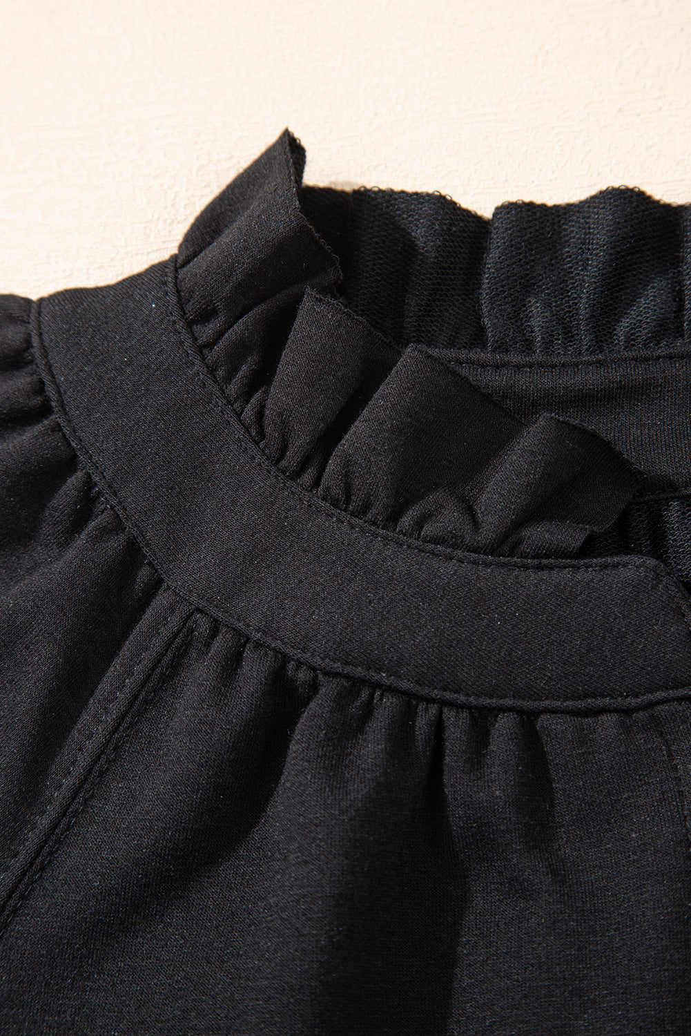 Half Zip Puff Sleeve Top and Ruffled Shorts Set