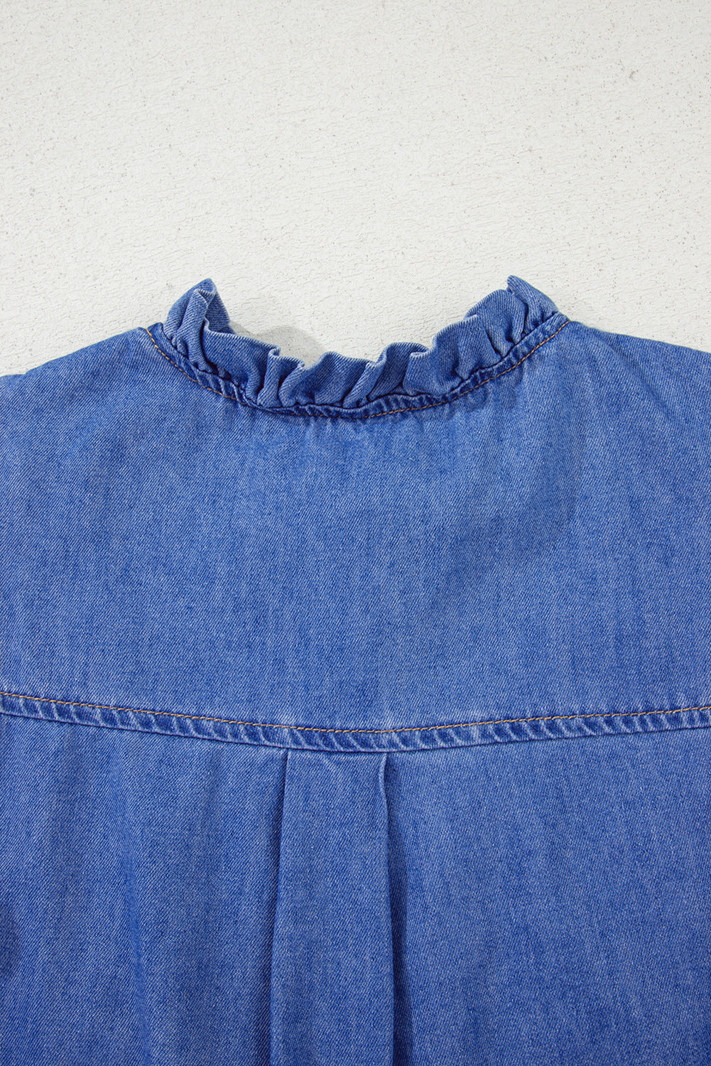Mineral Wash Cap Sleeve Frilled Button Up Denim Shirt