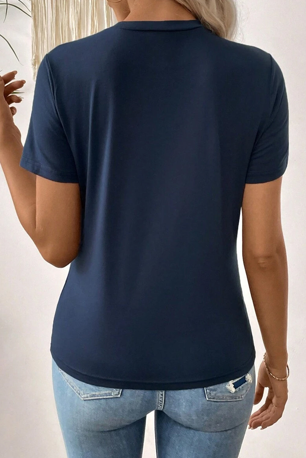 Solid Color Toothpick Stripe Round Neck T Shirt