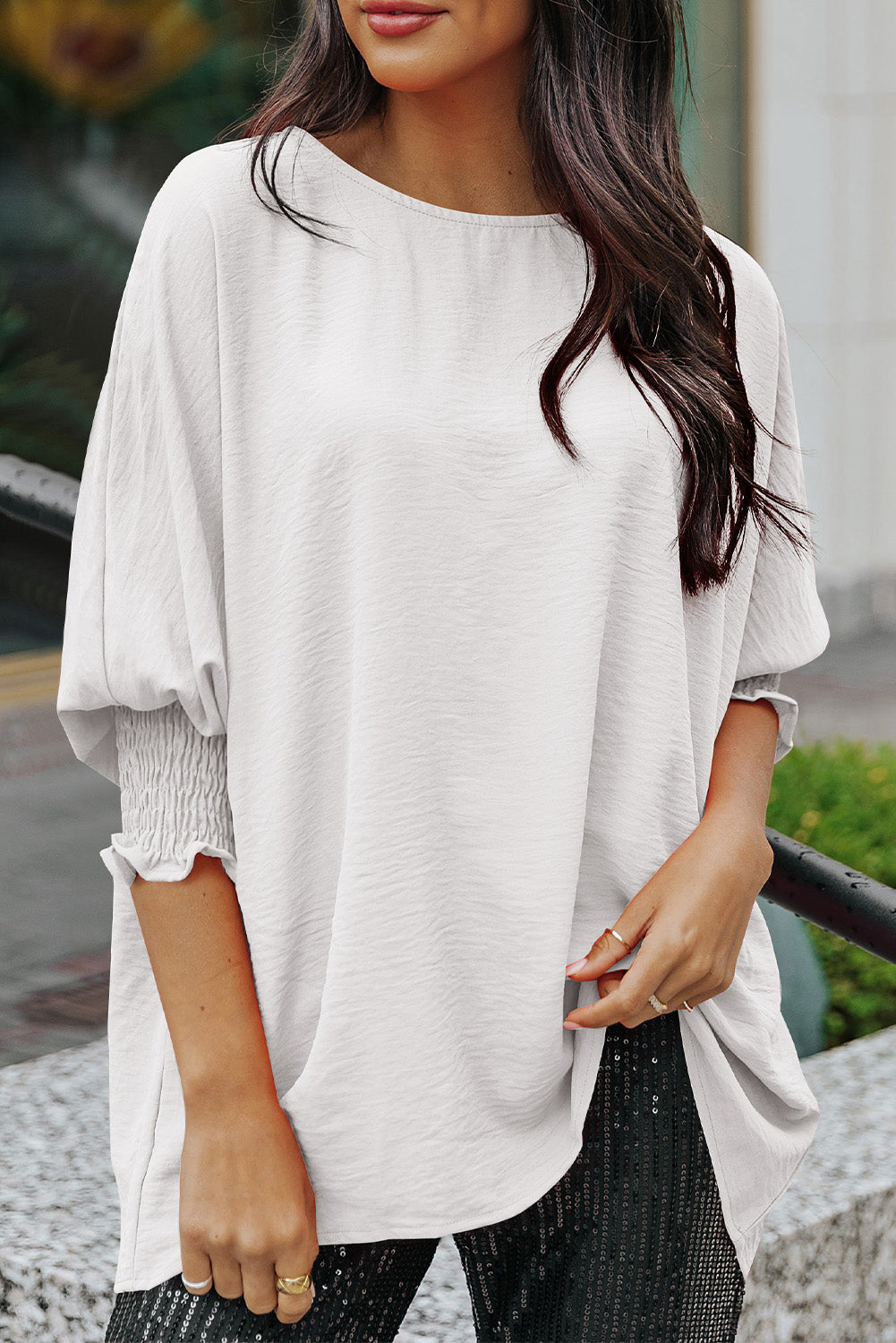 Smocked Wrist Shift Top