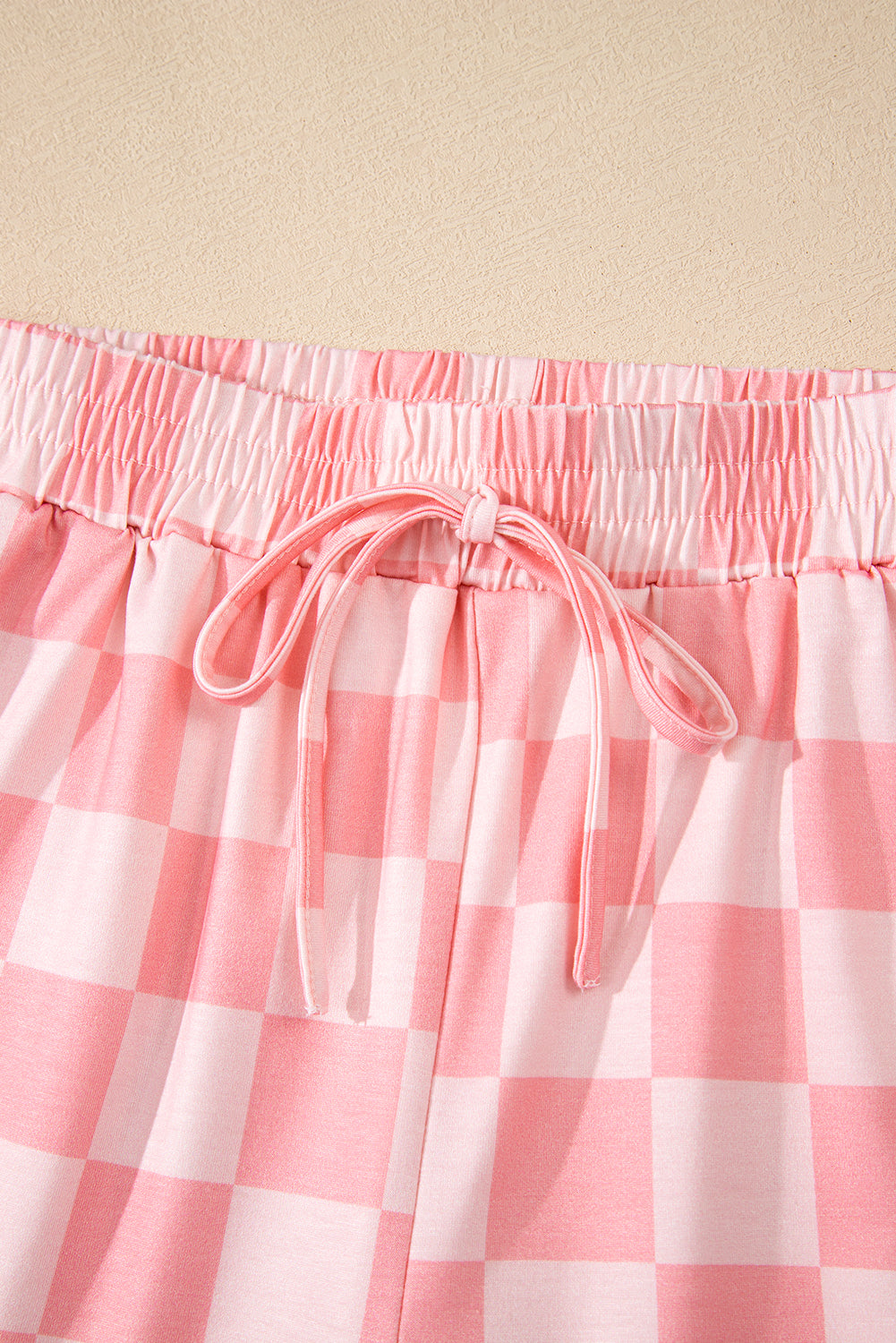 Checkered V Neck Tee Drawstring Shorts Lounge Set
