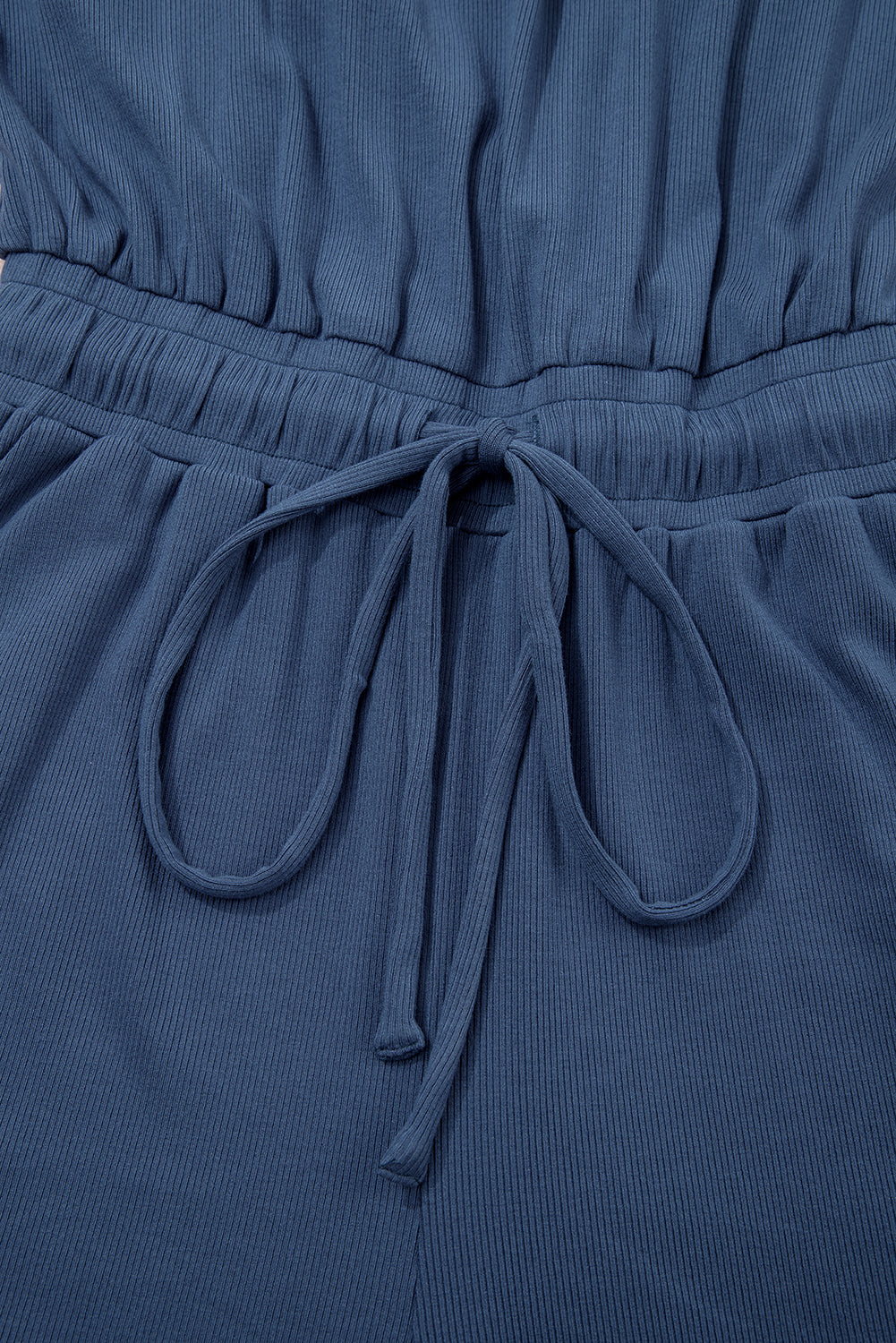 Knit Open Back Cap Sleeve Drawstring Romper