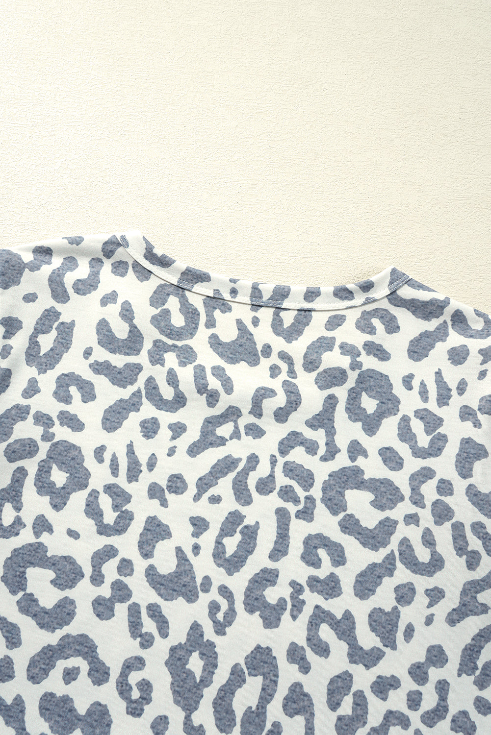 Leopard Round Neck Lace Trim Petal Sleeve T Shirt