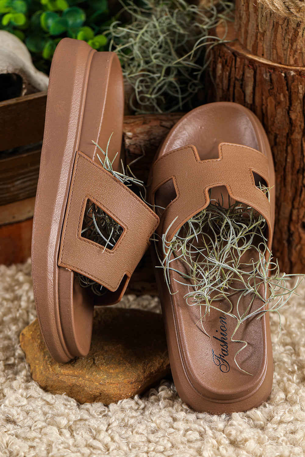 Cutout Design Open Toe Platform Slippers (Run Small, Size Up)