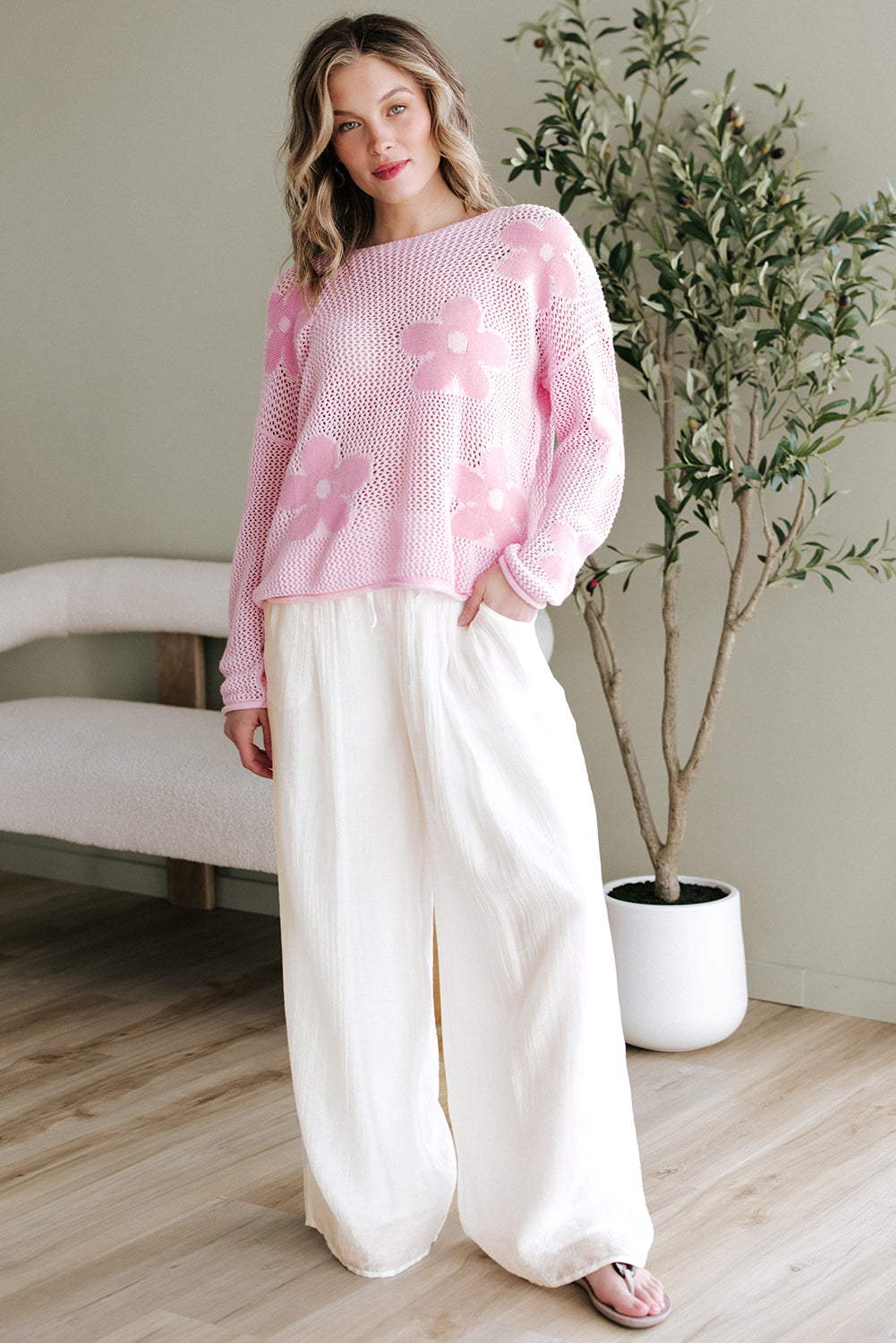 Casual Tie Waist Pleated Wide Leg Pants