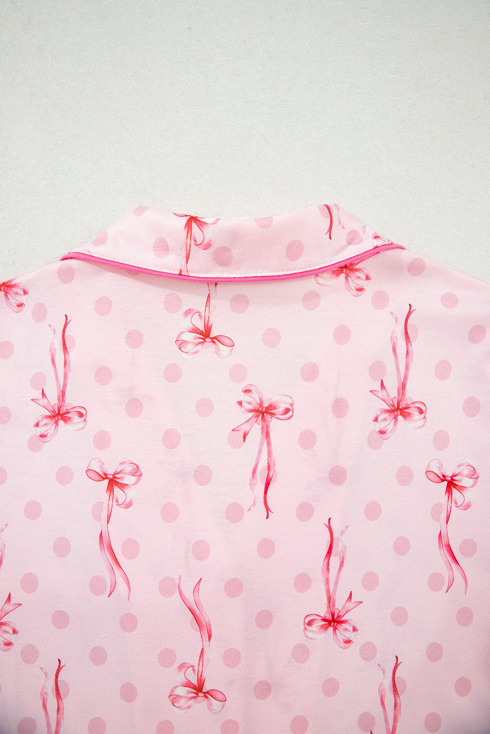 Bow Print Contrast Piping Short Pajamas Set