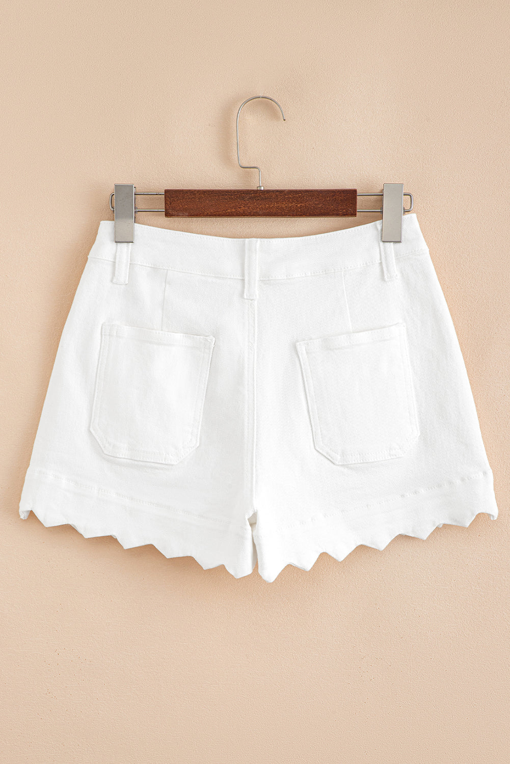 Scalloped Hemline Acid Wash High Waist Denim Shorts