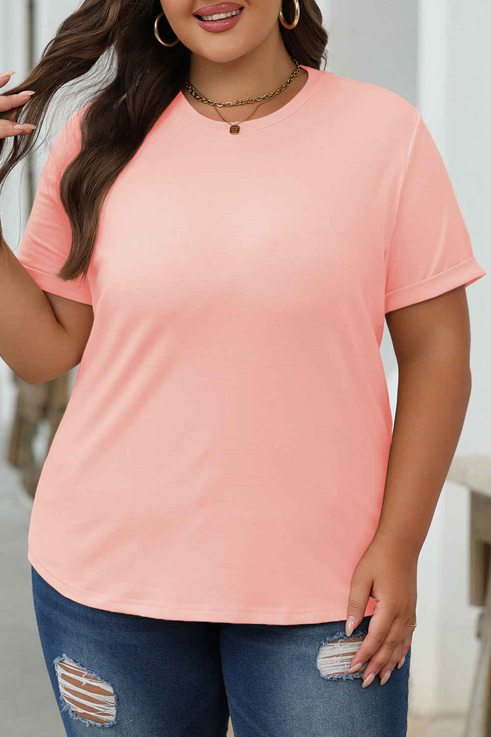 Casual Plain Crew Neck Tee