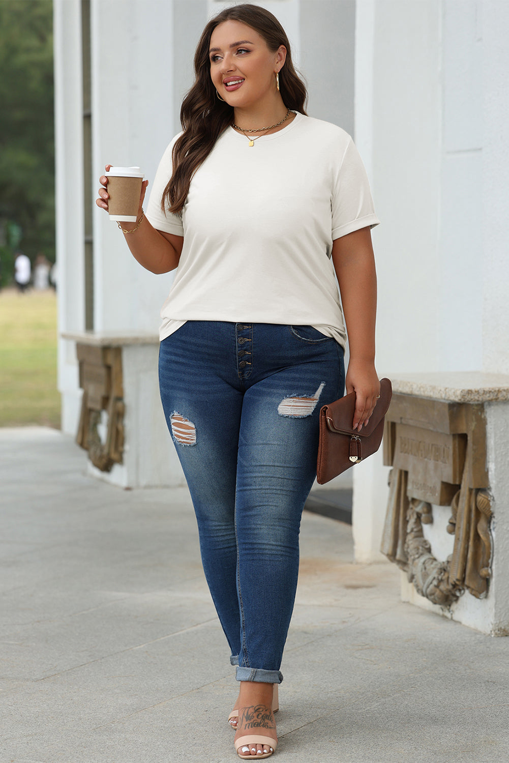 Casual Plain Crew Neck Tee