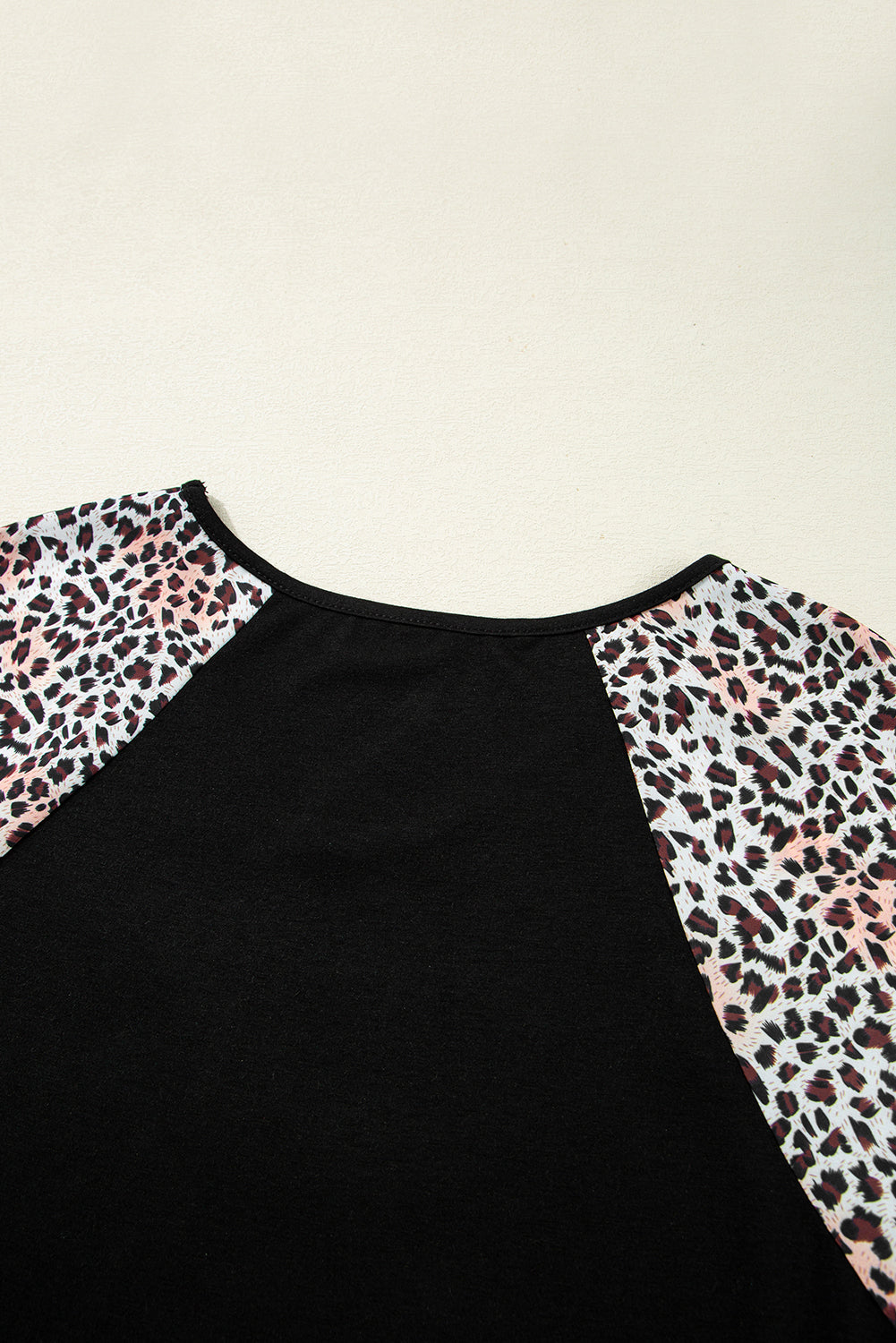 Leopard Ruffle Patchwork Sleeve Plus Size Summer Top