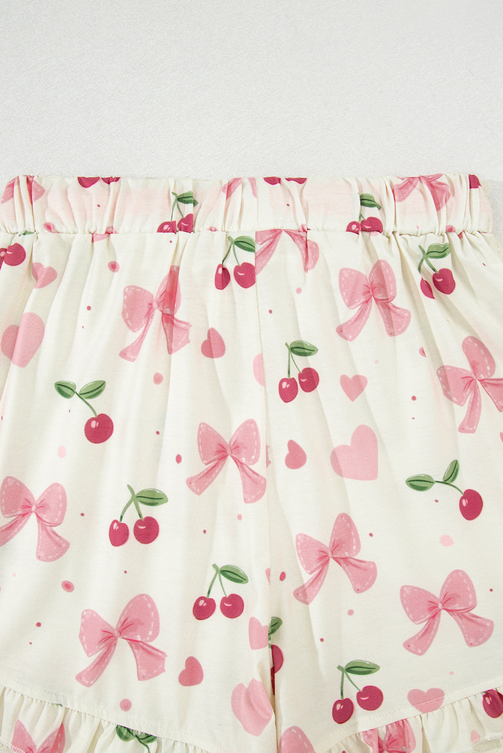 Bow Fruit Print Contrast Pipping Short Pajamas Set