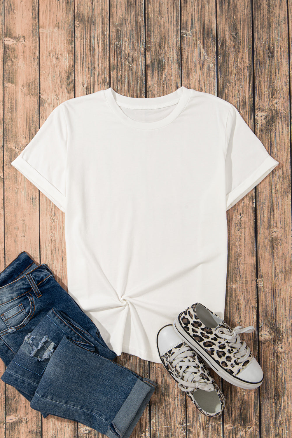 Casual Plain Crew Neck Tee