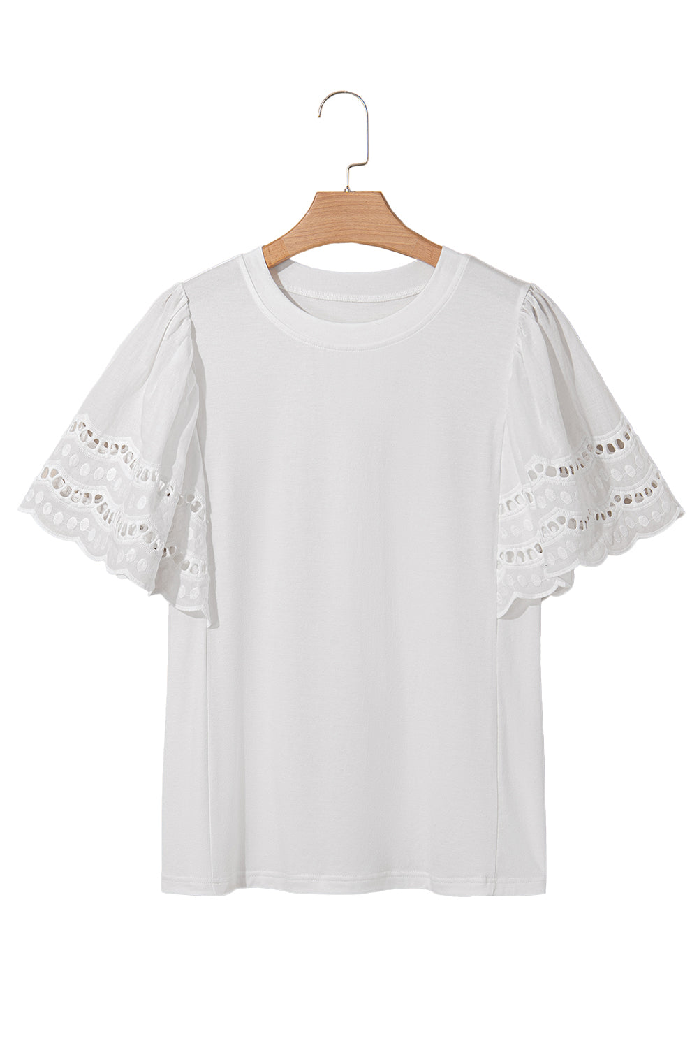 Hollow Out Embroidered Short Sleeve O Neck Top