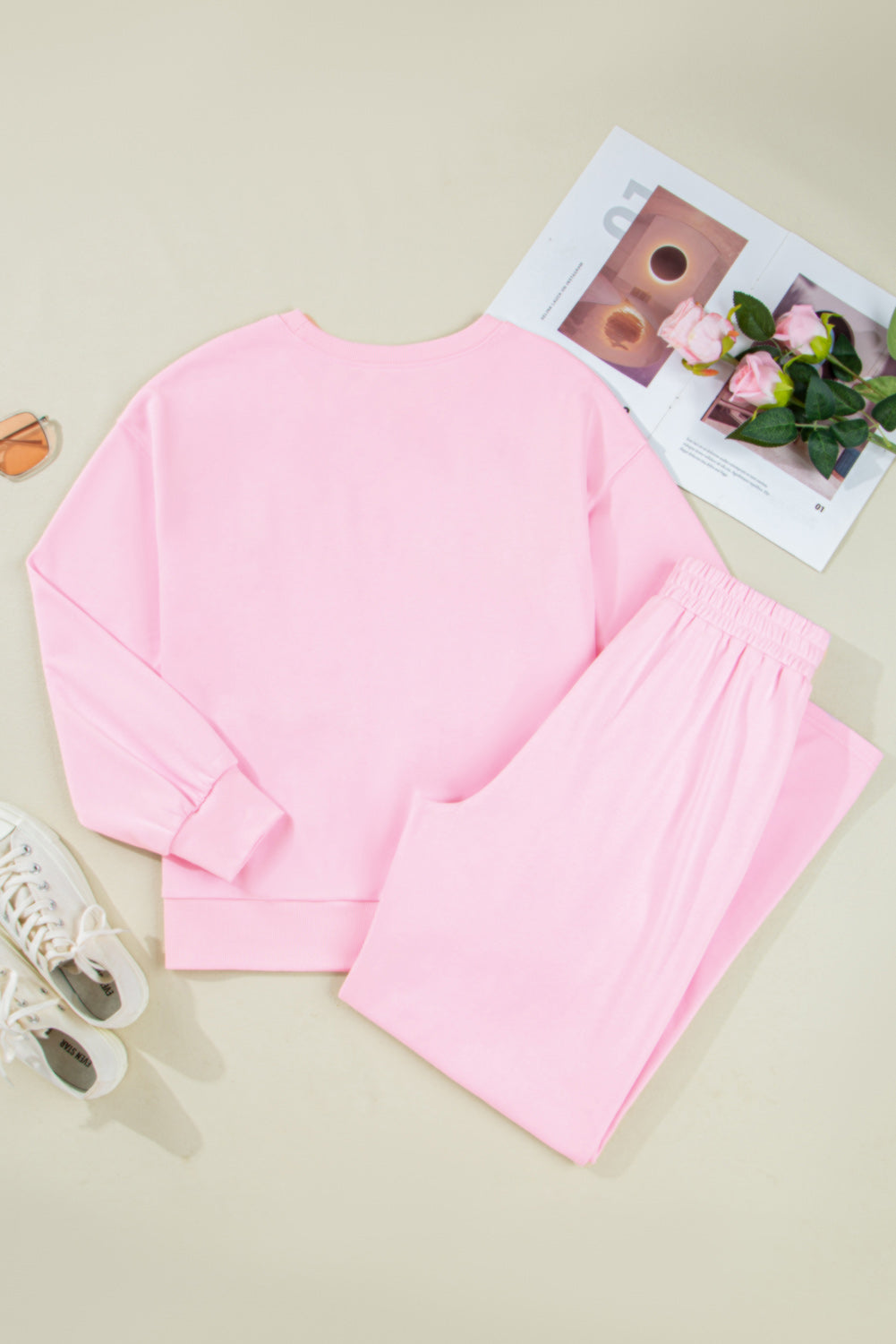 Chenille Heart Pattern Casual 2pcs Pants Set