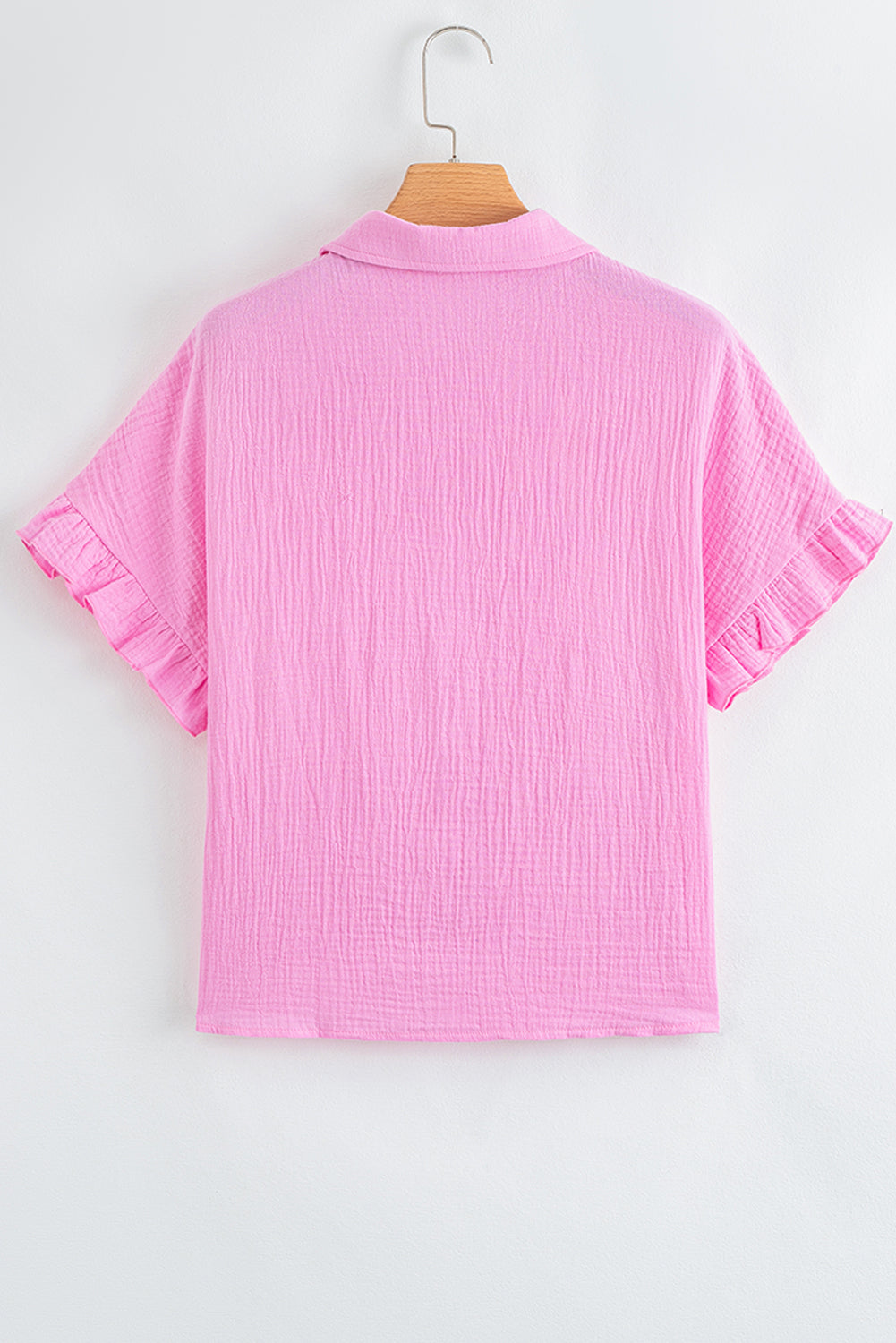 Mineral Wash Textured Ruffle Trim Short Sleeve Shirt