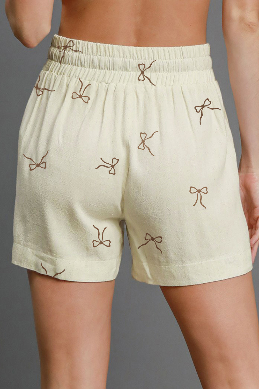 Bow Print Lace Drawstring Casual Shorts