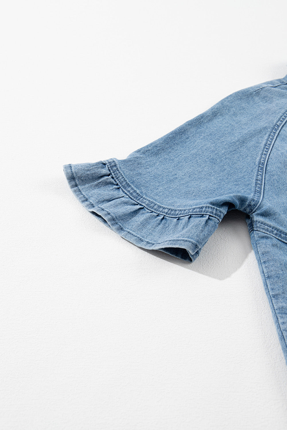 Frilled Short Sleeve Button Up Loose Denim Shirt Dress