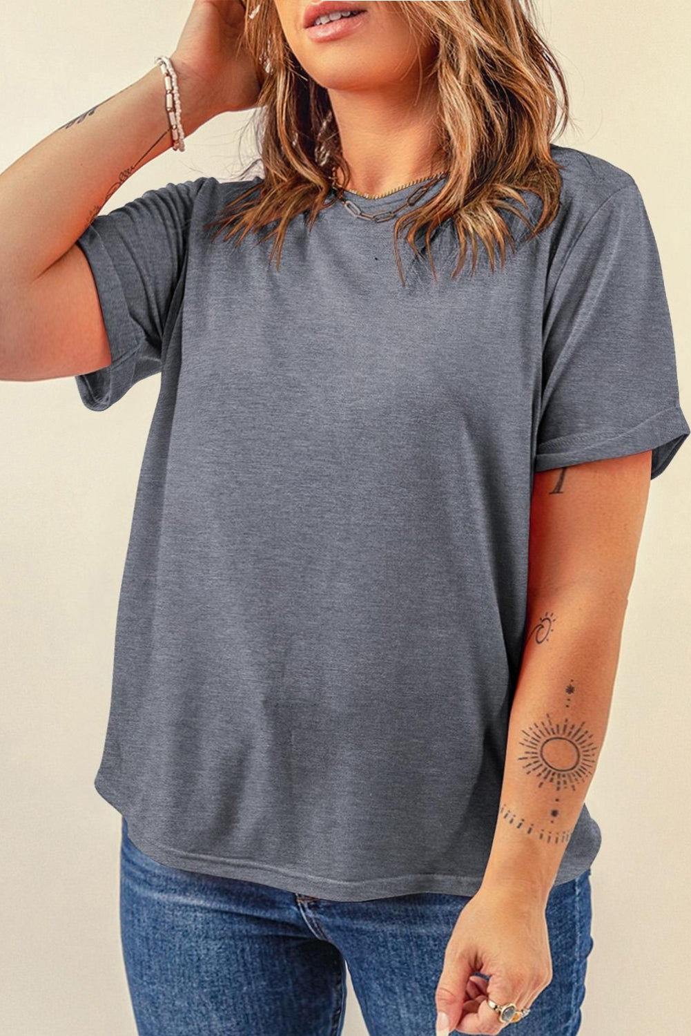 Casual Plain Crew Neck Tee