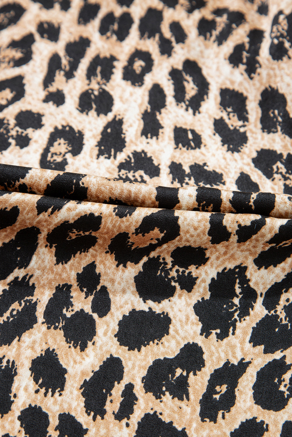 Leopard Ruffled Neck Cascading Puff Short Sleeve Top