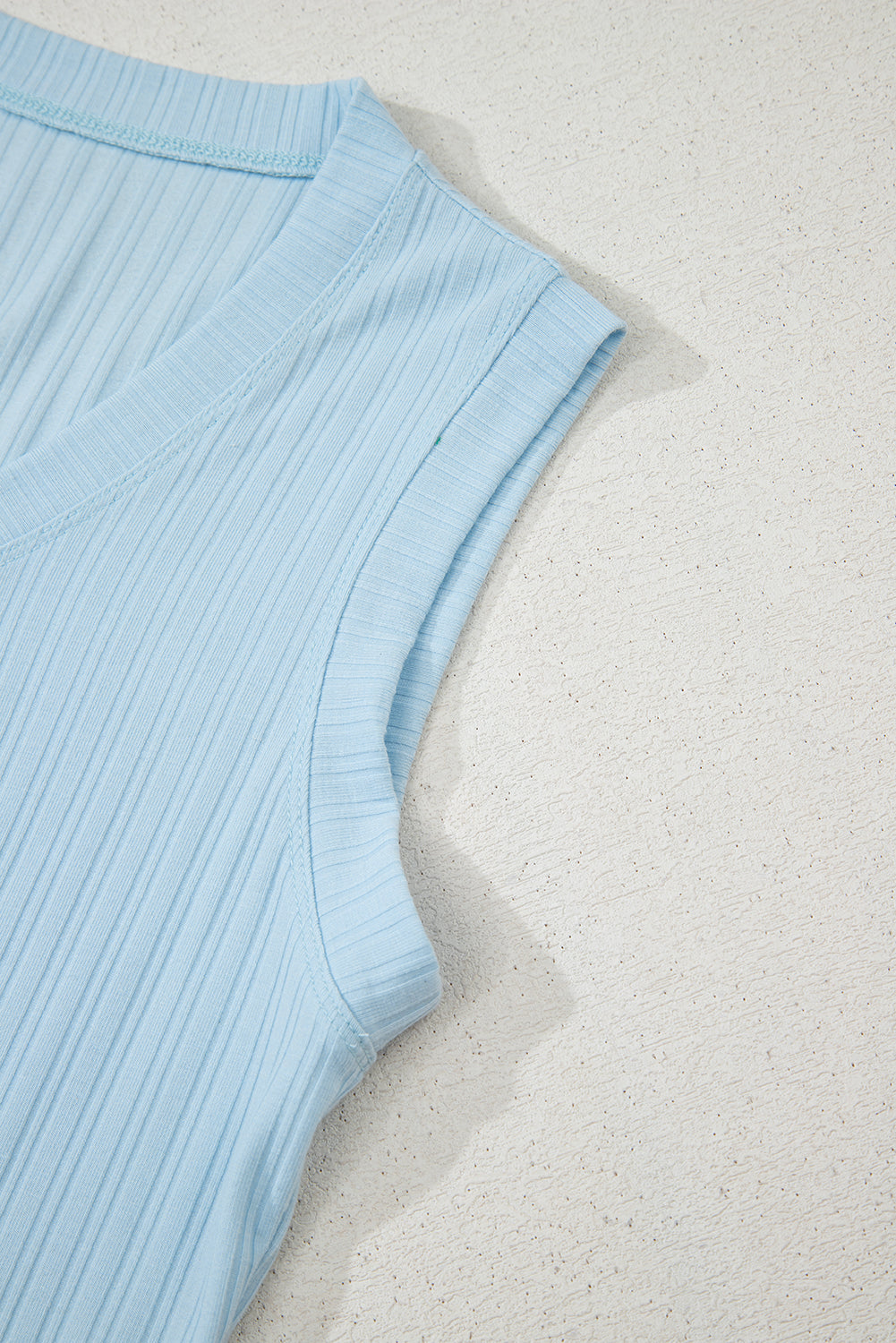 Ribbed Button V Neck Tank Top and Shorts Set