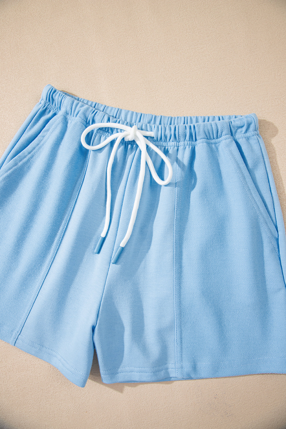 V Neck Drop Shoulder Tee and Patchwork Drawstring Shorts Set