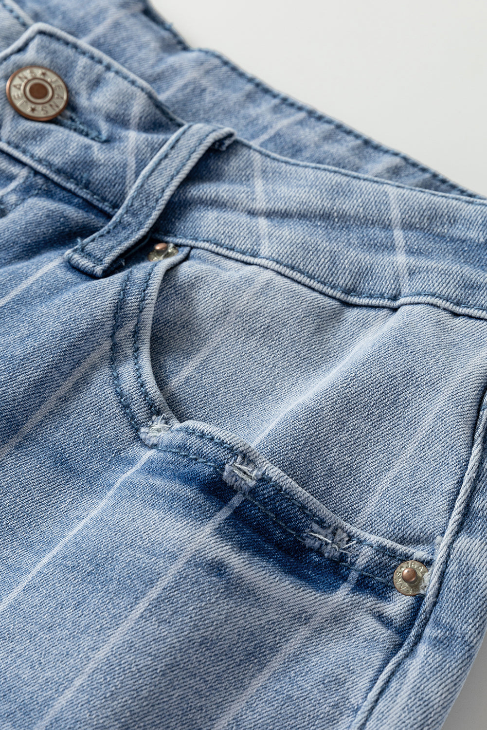 Multi Buttons Pinstripe Wide Leg Jeans